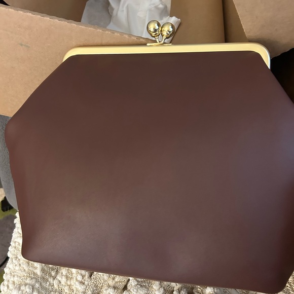 Coach Handbags - Dark Brown Leather Bag with Gold Accents Kisslock Coach